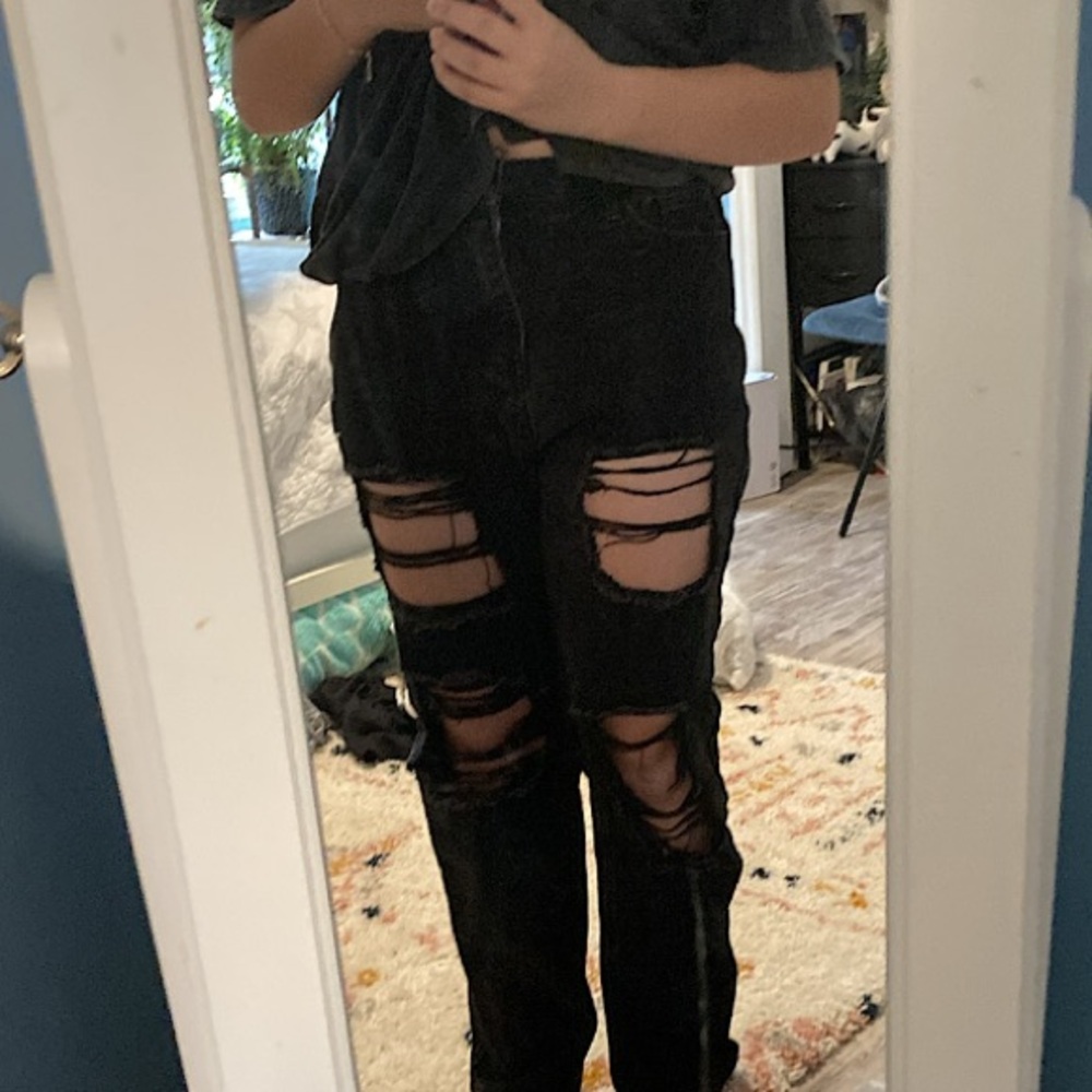 68% Cotton black ripped jeans